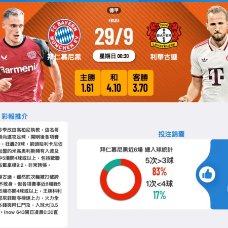 拜仁慕尼黑 vs 利華古遜 賽前分析：進攻火力對決，誰能拔得頭籌？
