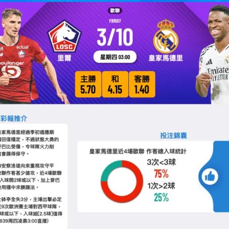 皇家馬德里對決里爾賽前分析:歐聯之戰的焦點數據與預測