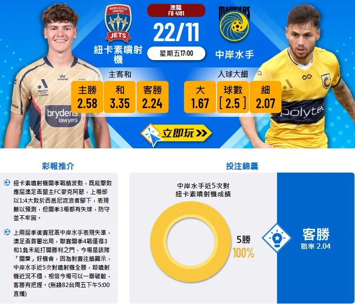 纽卡斯尔喷射机 vs 中岸水手