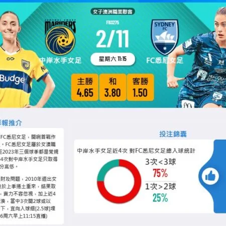 中岸水手對陣悉尼FC:女子澳洲職業聯賽重頭戲賽前分析