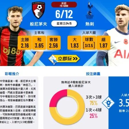 英超般尼茅夫迎戰熱刺：賽前分析、數據解讀及投注策略