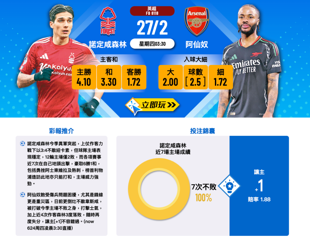 諾定咸森林 vs 阿仙奴