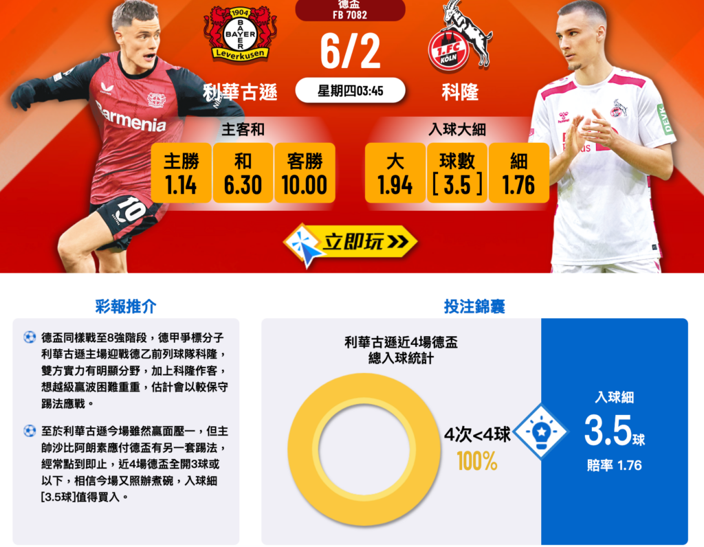 利華古遜 VS 科隆