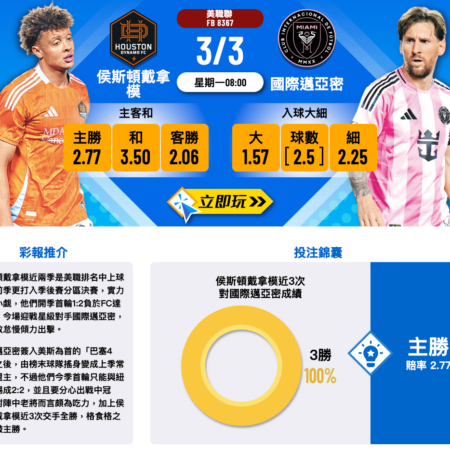 侯斯頓戴拿模 vs 國際邁亞密賽前分析：主勝呼聲高？