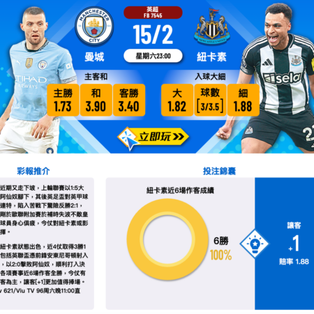 曼城對紐卡索賽前分析：本場英超豪強大戰勝負難料