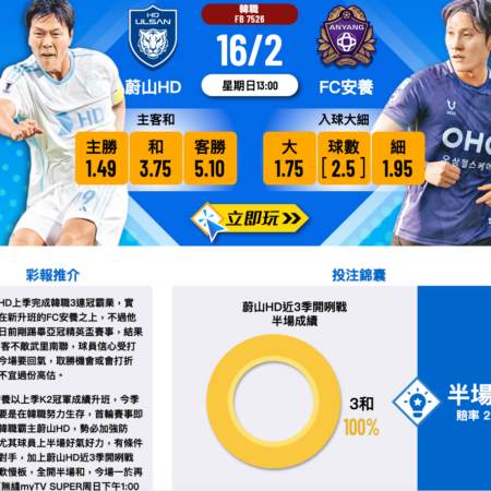蔚山現代 vs 安陽FC：K聯賽賽前全面分析與預測
