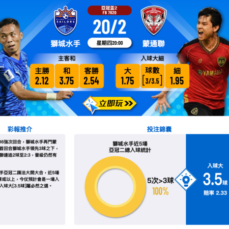獅城水手 vs 曼通聯｜亞冠16強次回合賽前透析與深度預測