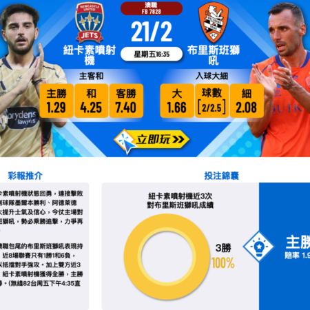 紐卡素噴射機 VS 布里斯班獅吼｜澳職聯賽前分析與深入預測