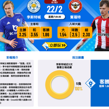 布倫特福德客場延續連勝？萊斯特城陷低谷迎戰英超焦點戰解析