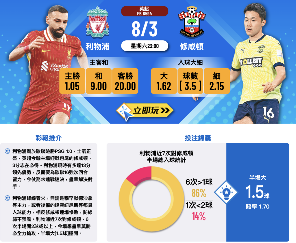 利物浦 vs 修咸頓